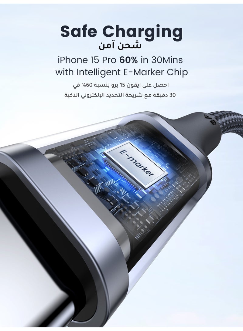 يو جرين باكيت كابلين USB-C بطول 1 متر، كابل مضفّر شحن سريع 100W Power Delivery PD، من Type-C إلى Type-C، متوافق مع آيفون 17 و16 برو ماكس، آيباد ميني 6، ماك بوك برو وآير M1-M3، سامسونج S25 وS24 ألترا، و لينوفو - Image 3